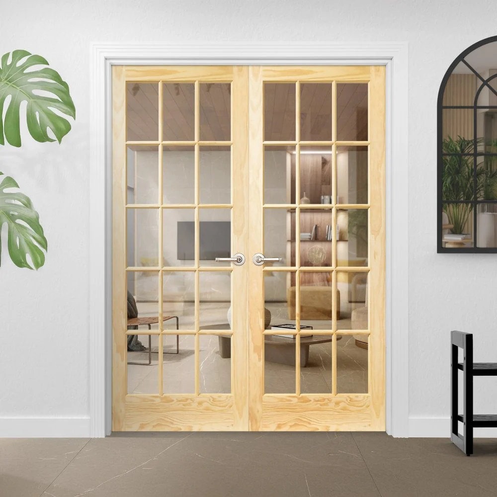 Internal Clear Pine Unfinished SA 15 Clear Glass Pair Door