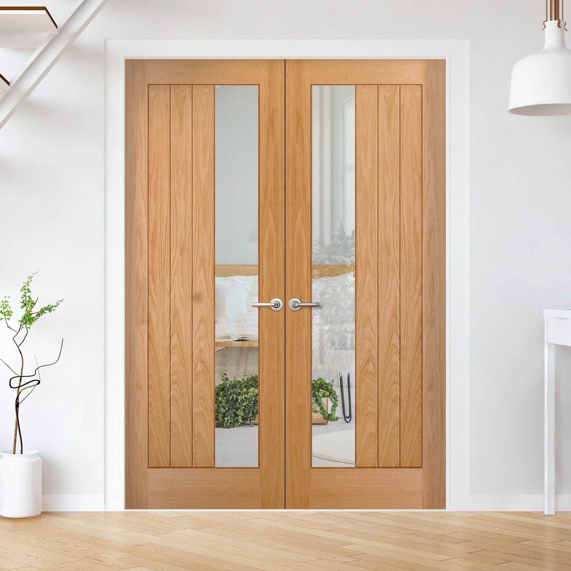 Internal Oak Unfinished Farley 1 Light Clear Offset Glass French Door