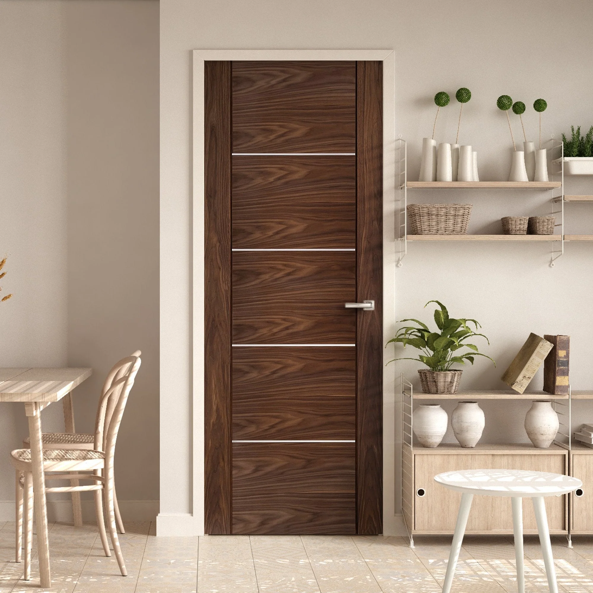 Internal Walnut Fully Finished Venice 5 Panel Door