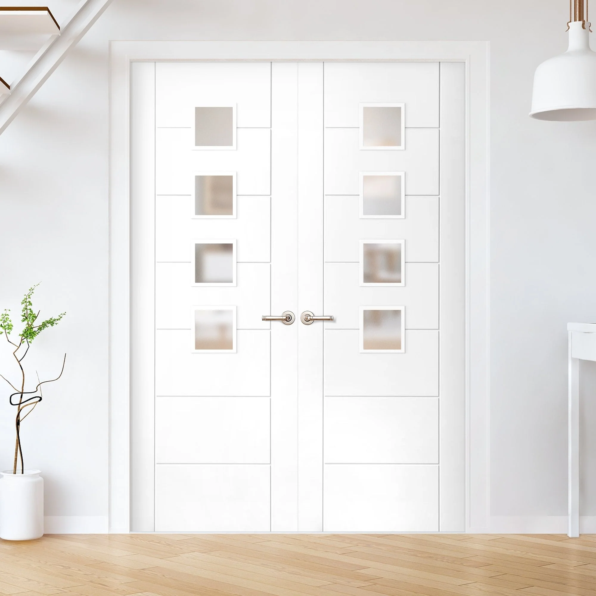 Internal White Primed Pedrena 7P 4 Light Obscure Glass French Door (121425)