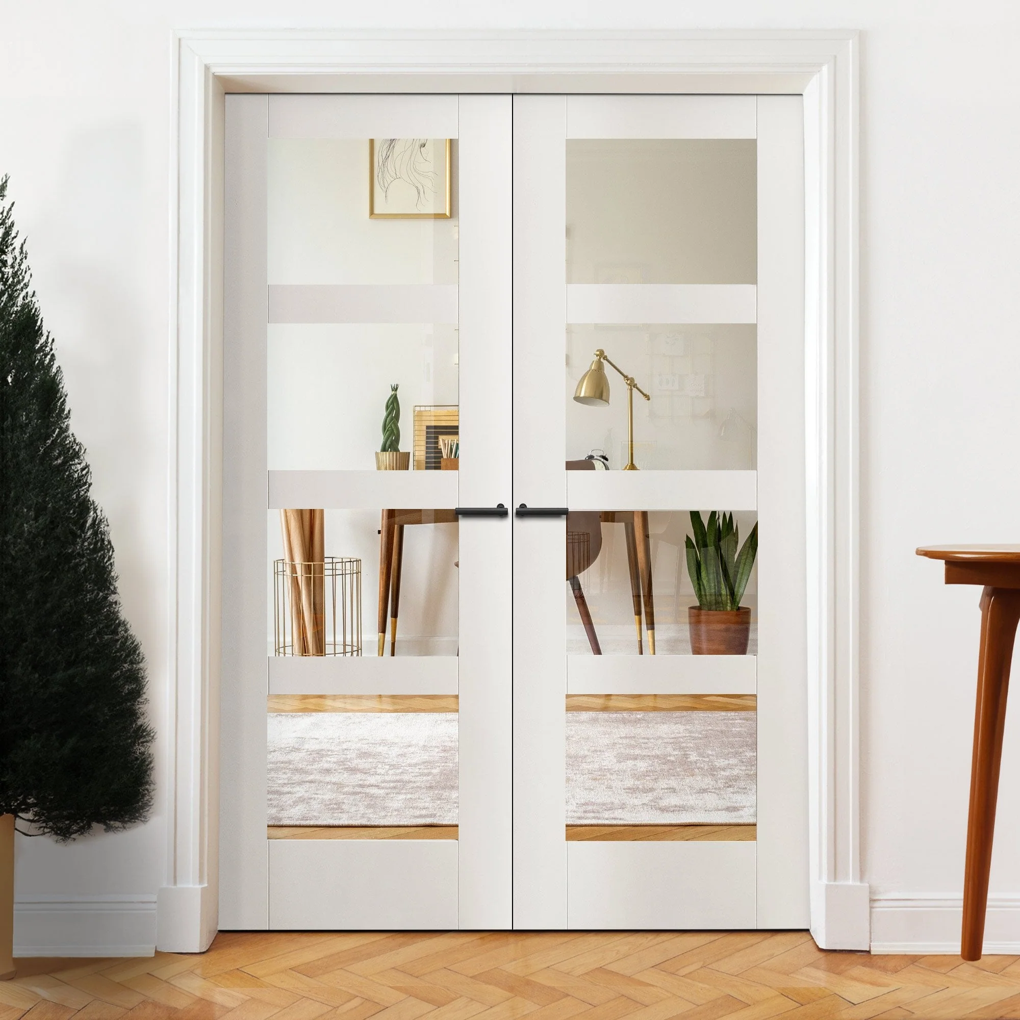 Internal White Primed Shaker 4 Light Clear Glass French Door (121429) - Image 3