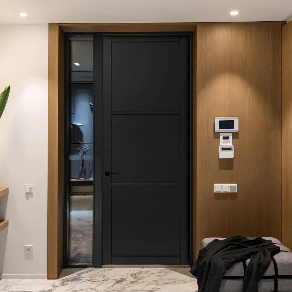 Jet Black Internal Fully Finished 3 Panel Industrial Studio Door