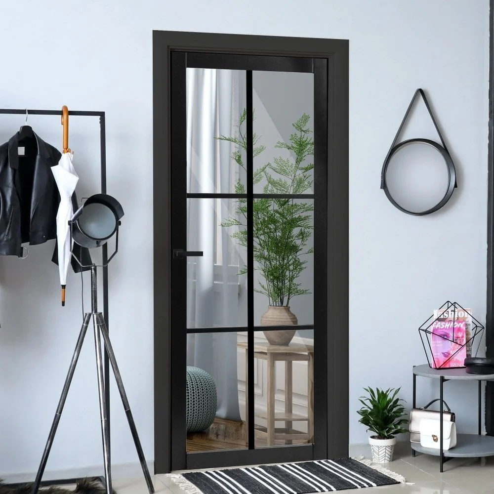Jet Black Internal Fully Finished 6 Light Clear Glass Industrial Studio Door