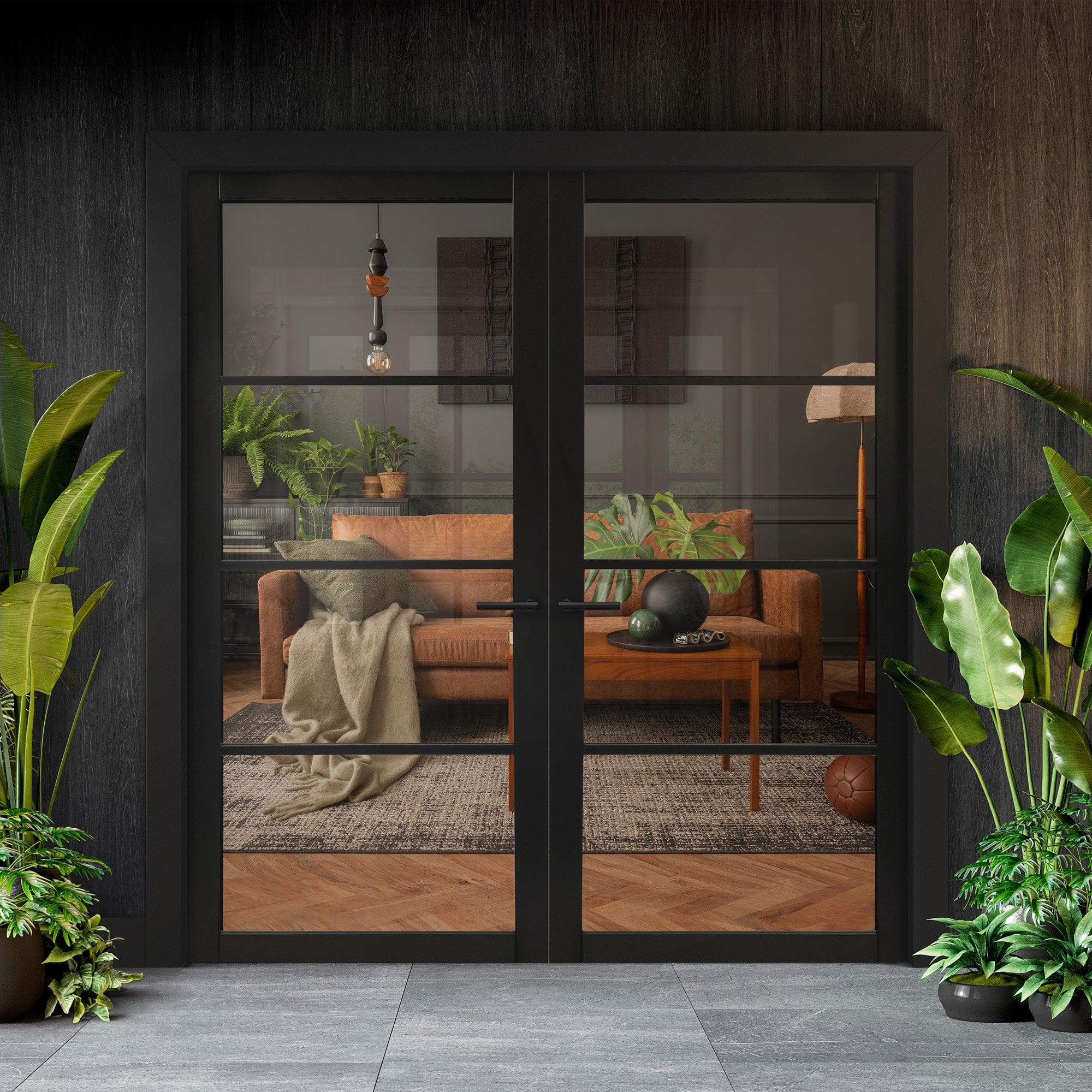 Jet Black Internal Fully Finished Industrial Studio 4 Light Clear Glass French Door
