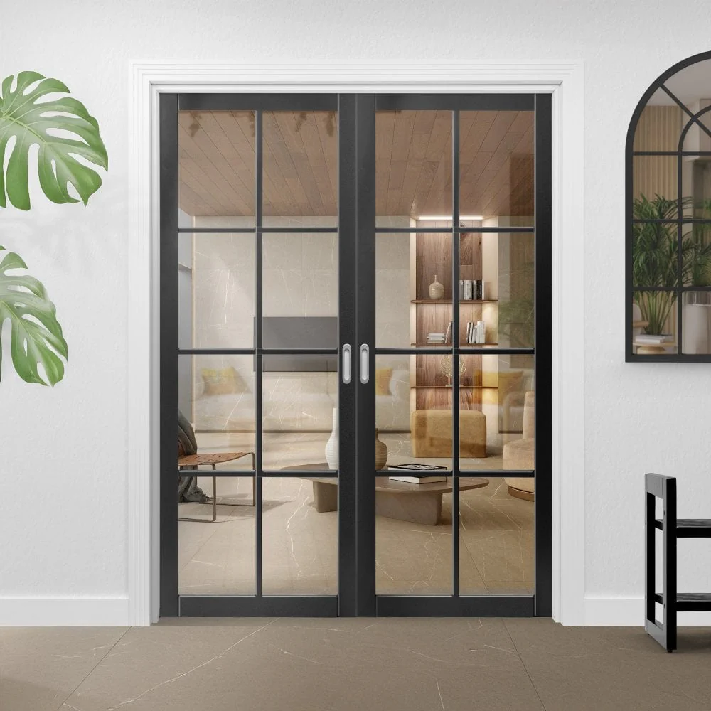 Jet Black Internal Fully Finished Industrial Studio 8 Light Clear Glass French Door