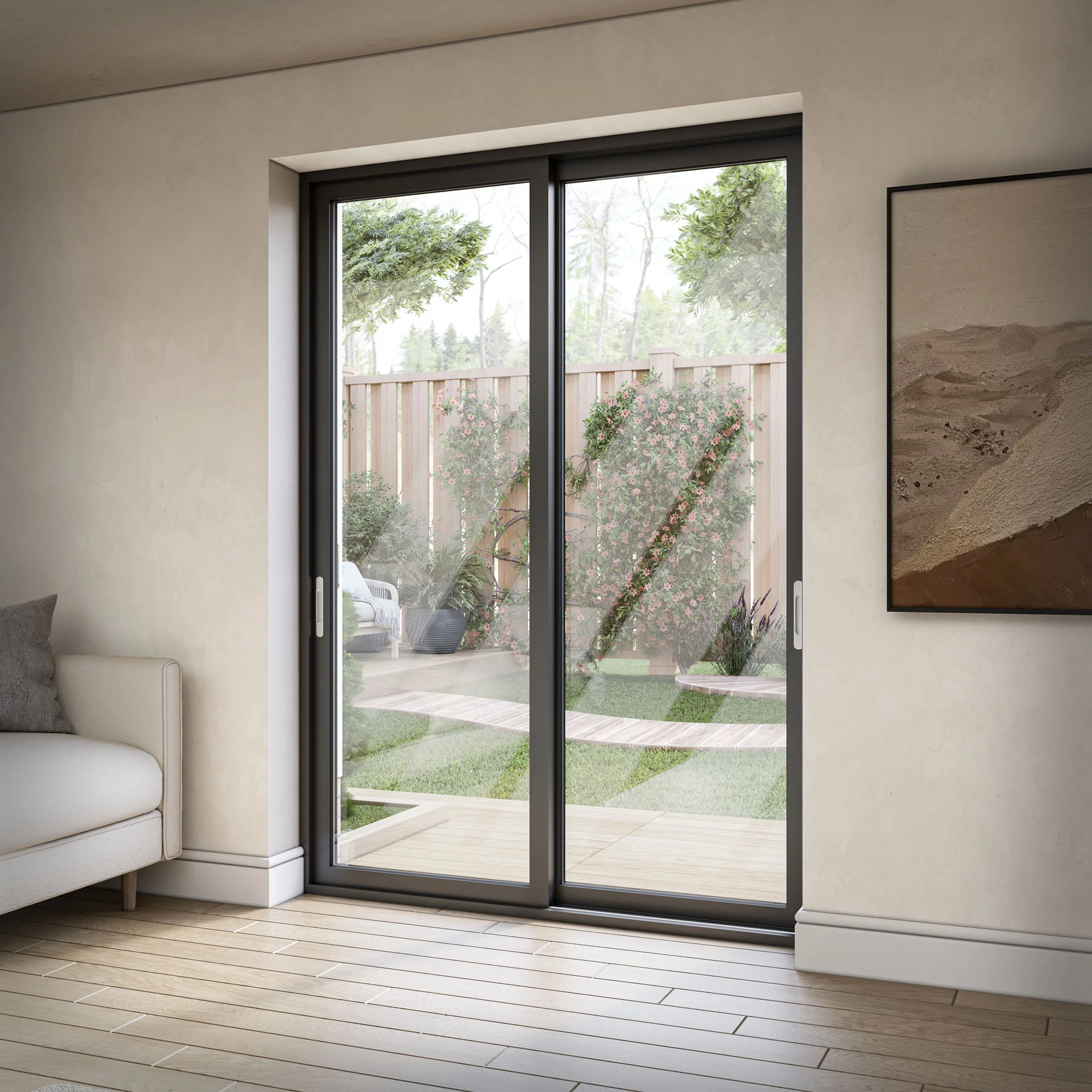 Matt Black Aluminium Clear Glass External Sliding Patio Door - Image 3