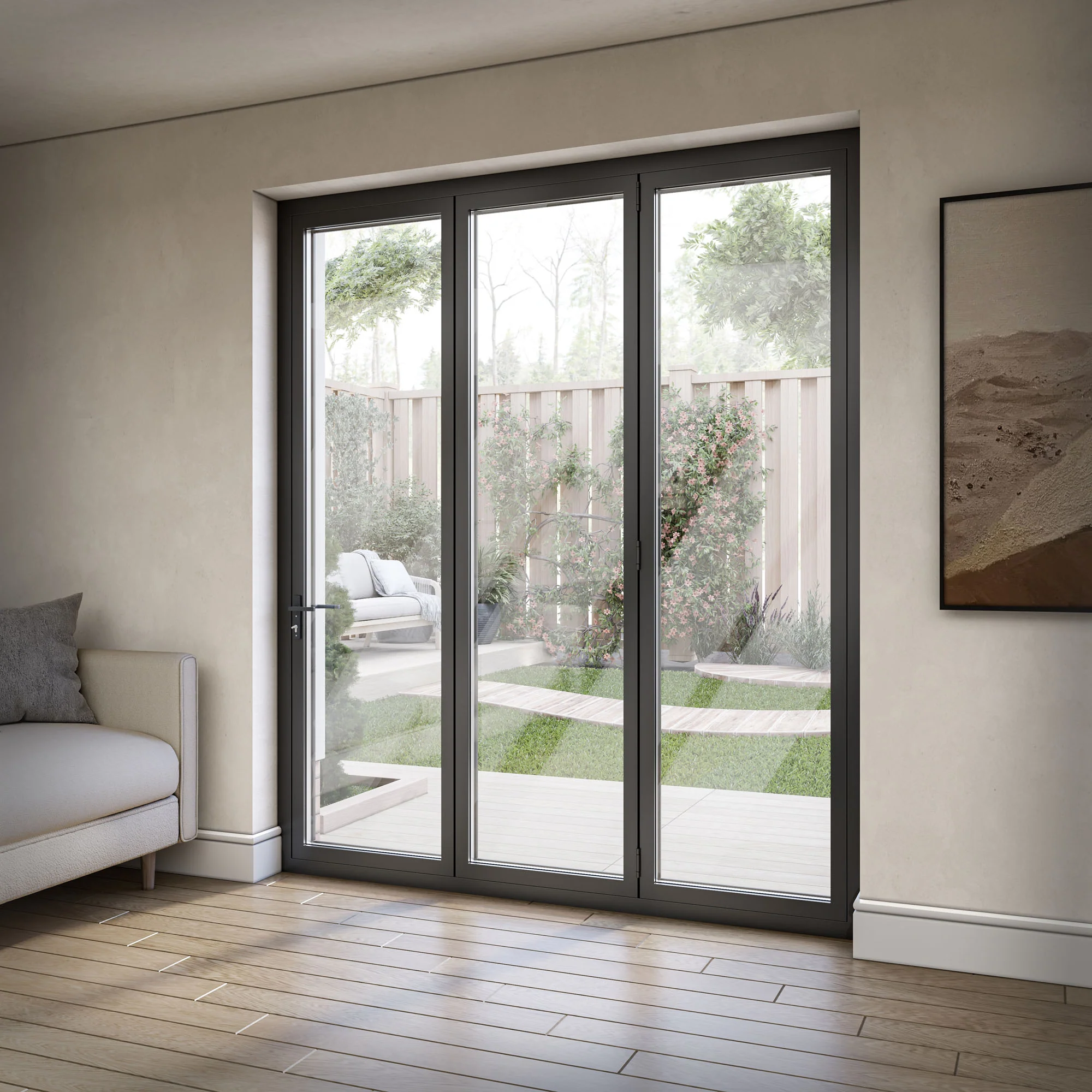 Matt Black Aluminium External 3+0 Clear Glass Folding Patio Door - Image 3
