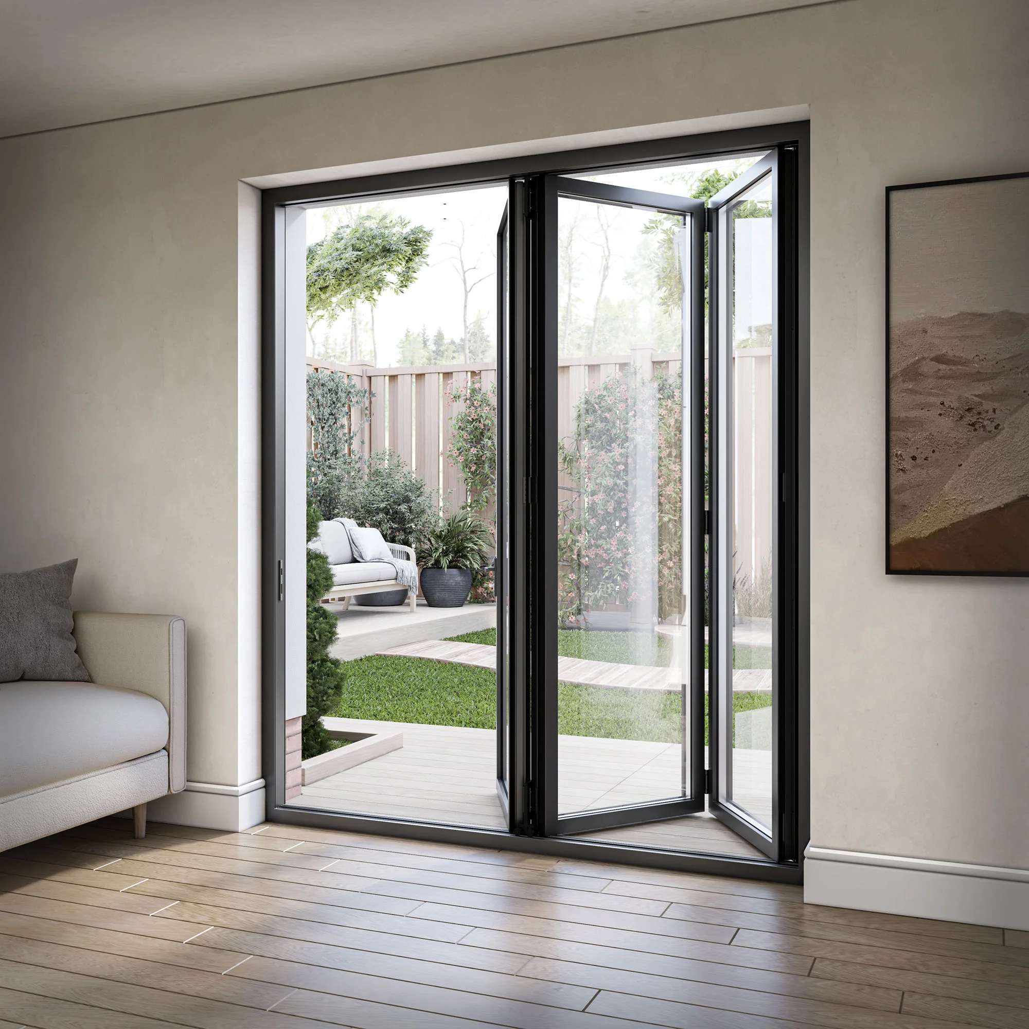 Matt Black Aluminium External 3+0 Clear Glass Folding Patio Door - Image 4