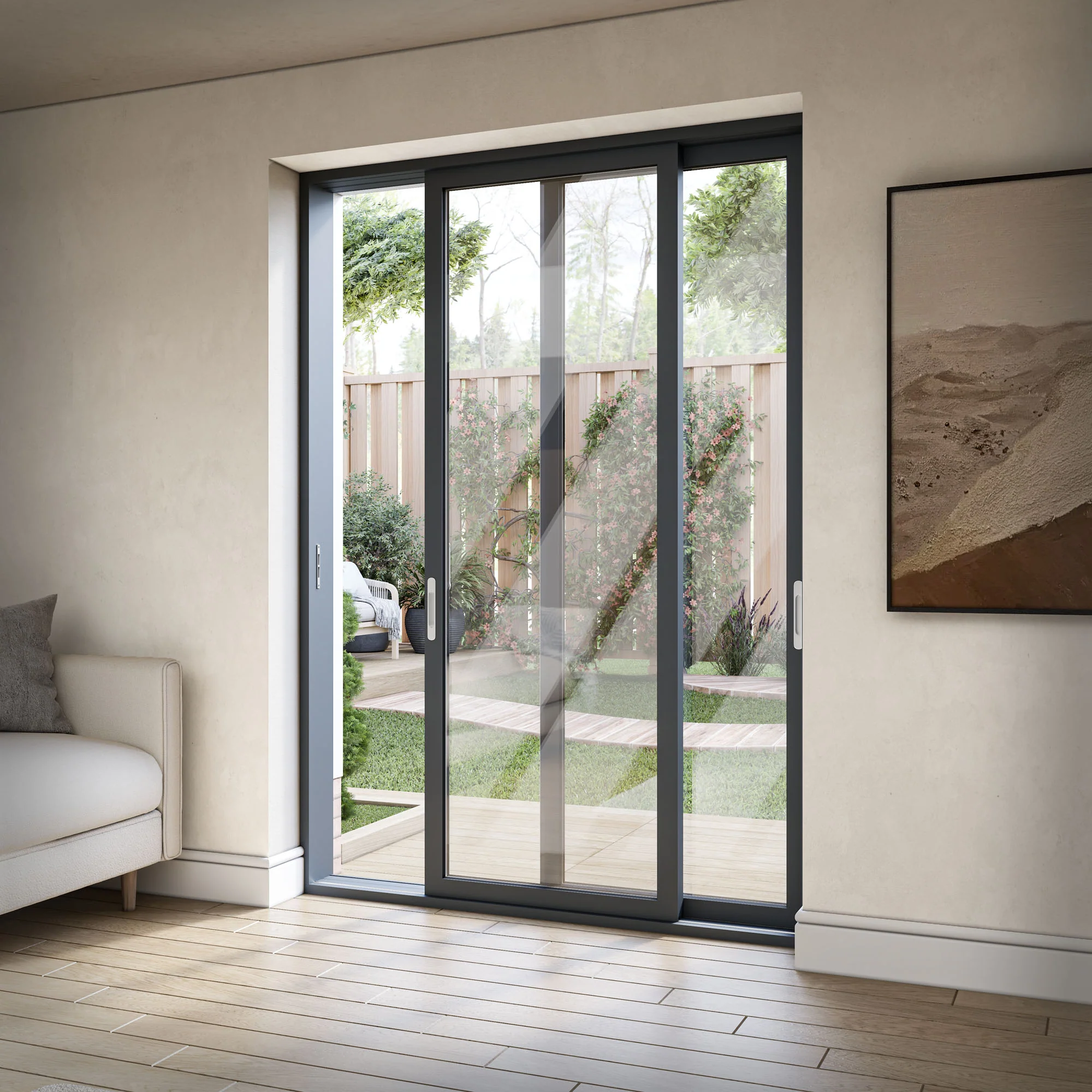 Matt Grey Aluminium Clear Glass External Sliding Patio Door - Image 3