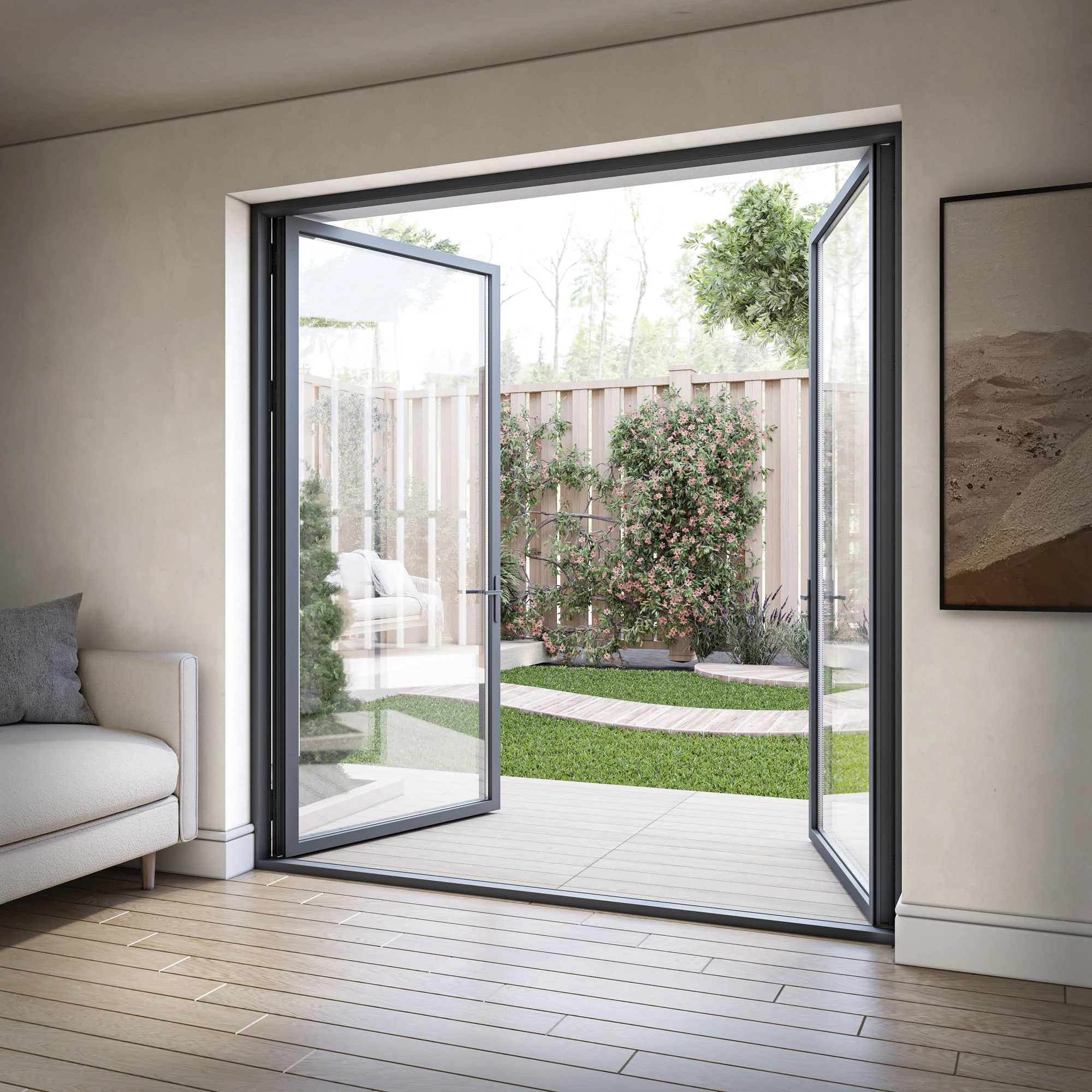 Matt Grey Aluminium External Clear Glass French Patio Door - Image 4