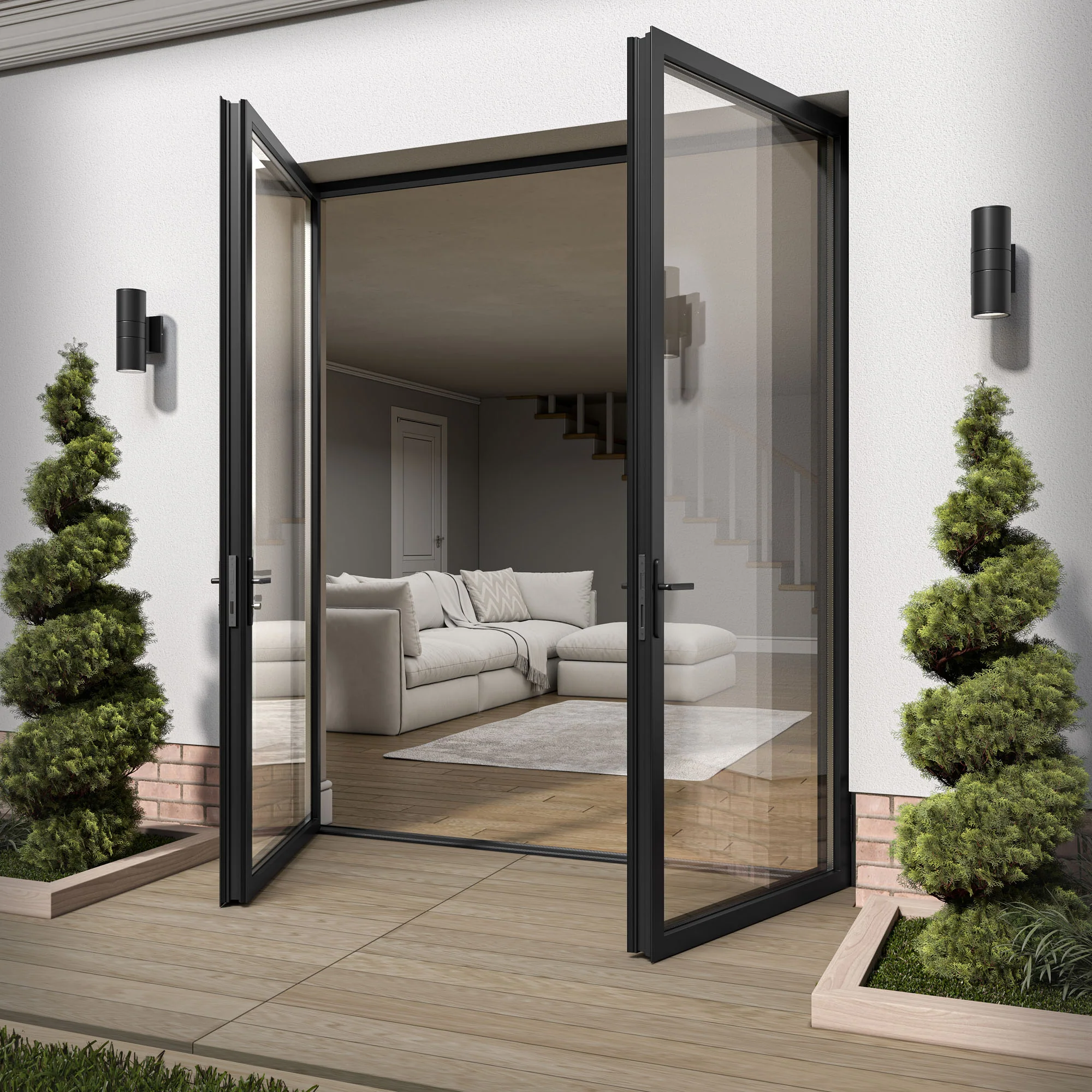 Matt Grey Aluminium External Clear Glass French Patio Door - Image 5