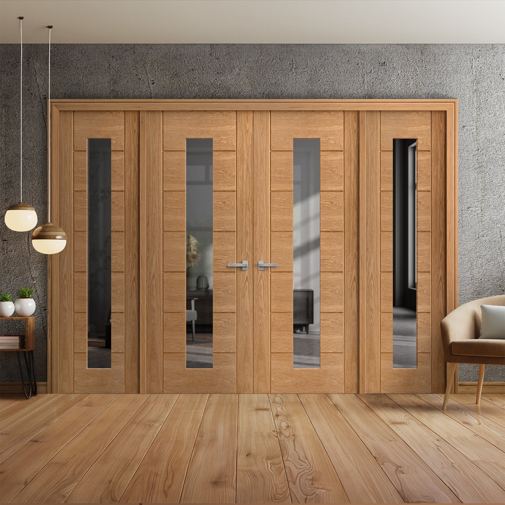 Oak Fully Finished Internal Pedrena 1L Clear Glass Sidelight Room Divider Set