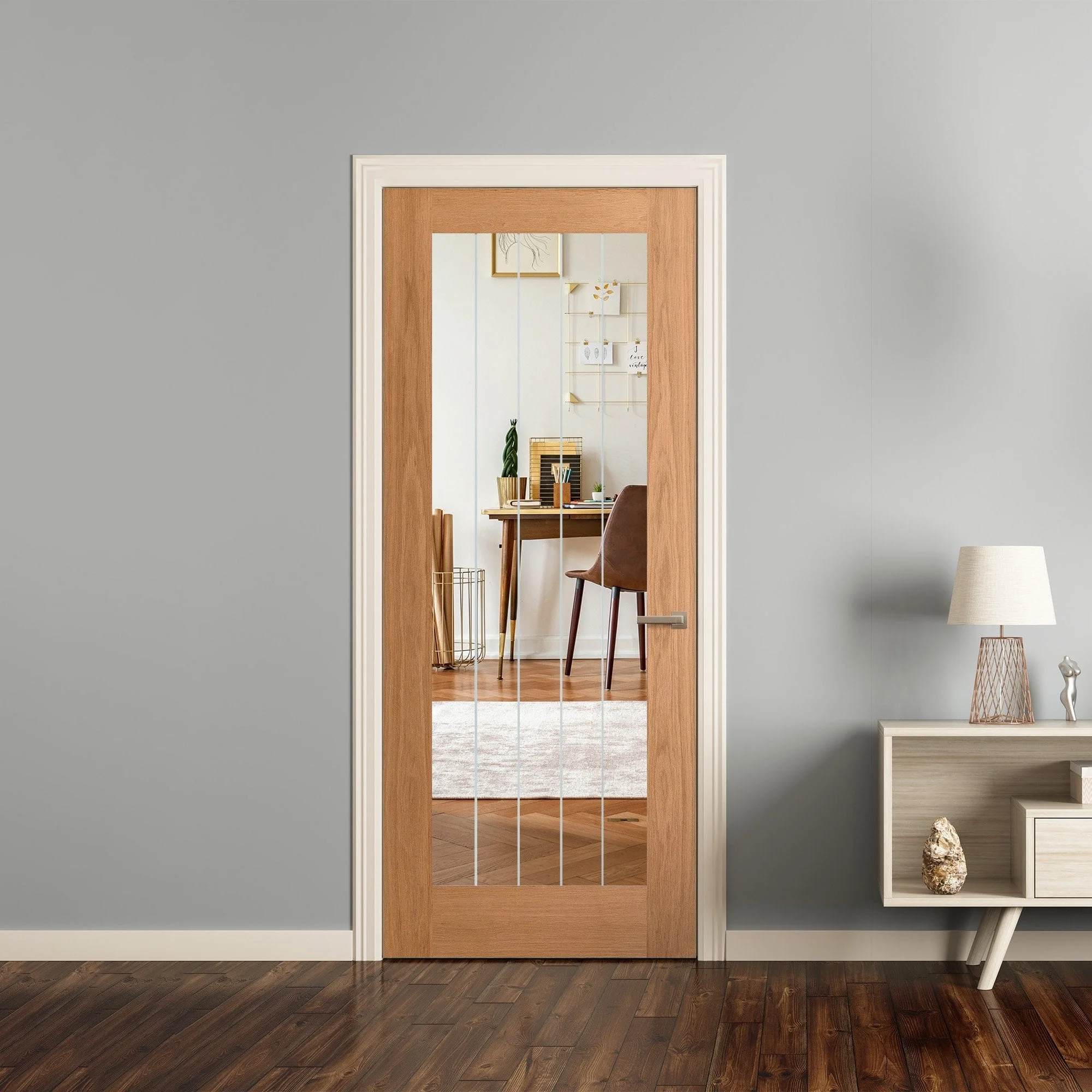 Oak Internal Fully Finished Farley 1 Light Obscure Lined Clear Glass Made-to-Measure Door - Image 4