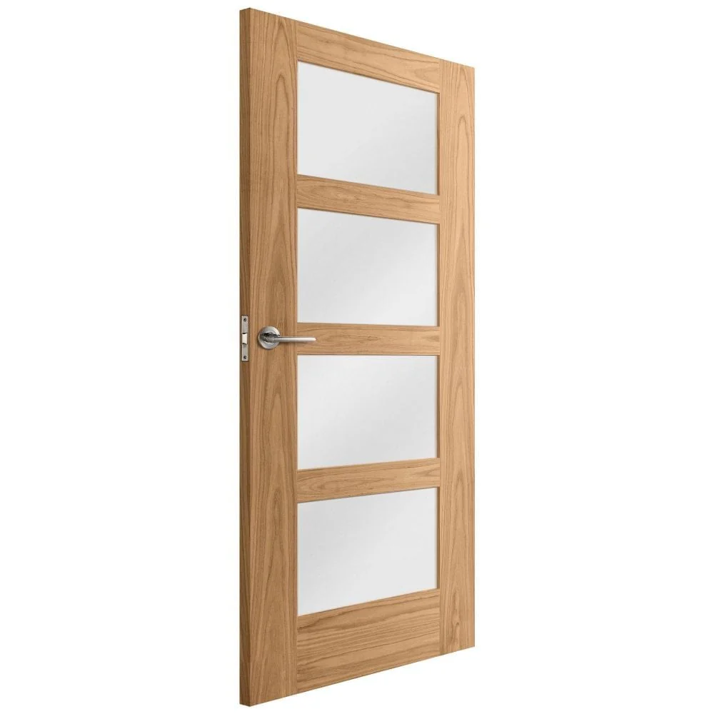 Oak Internal Fully Finished Shaker 4 Light Obscure Glass Made-to-Measure FD30 Fire Door - Image 2
