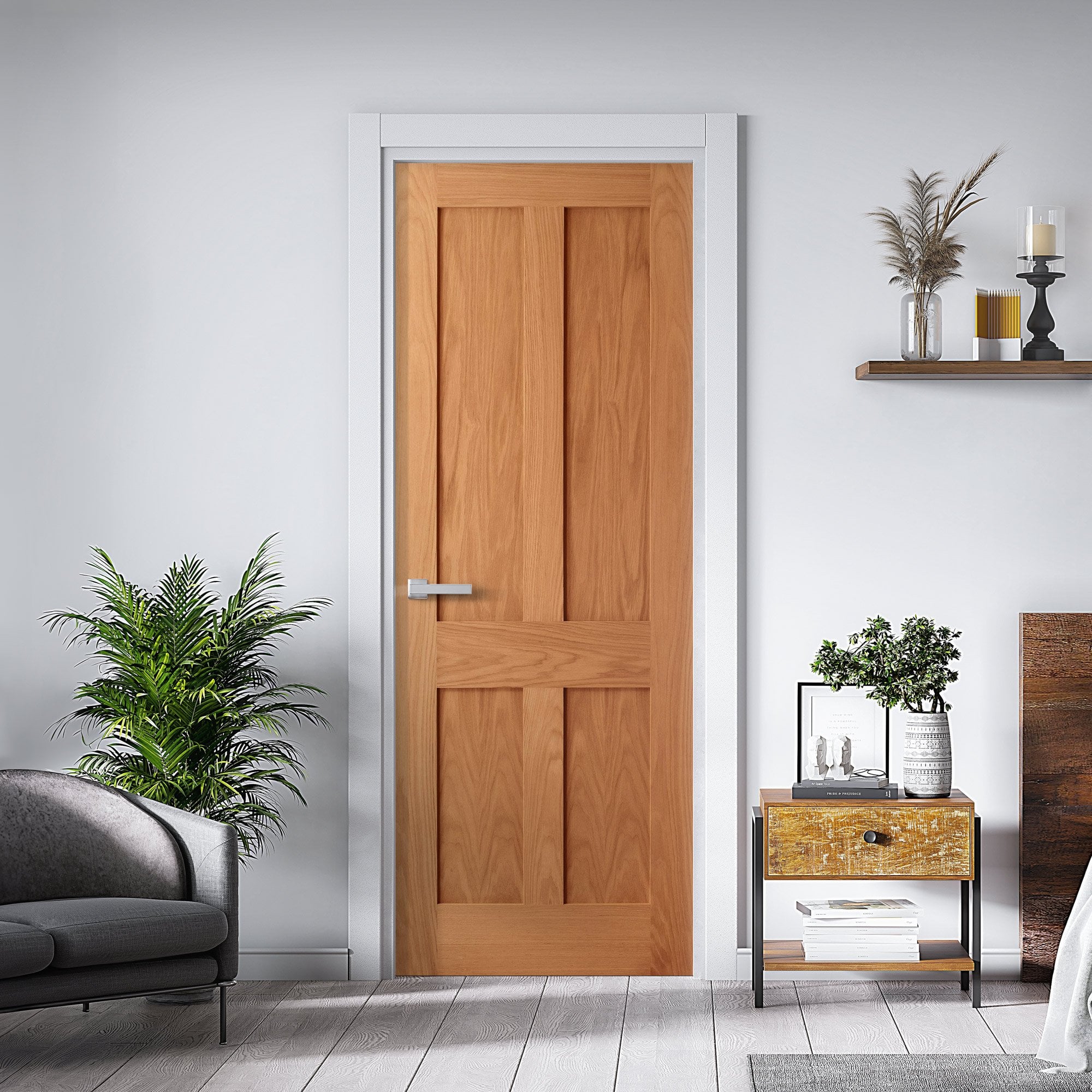Oak Internal Fully Finished Victorian Shaker Flat Made-to-Measure FD30 Fire Door
