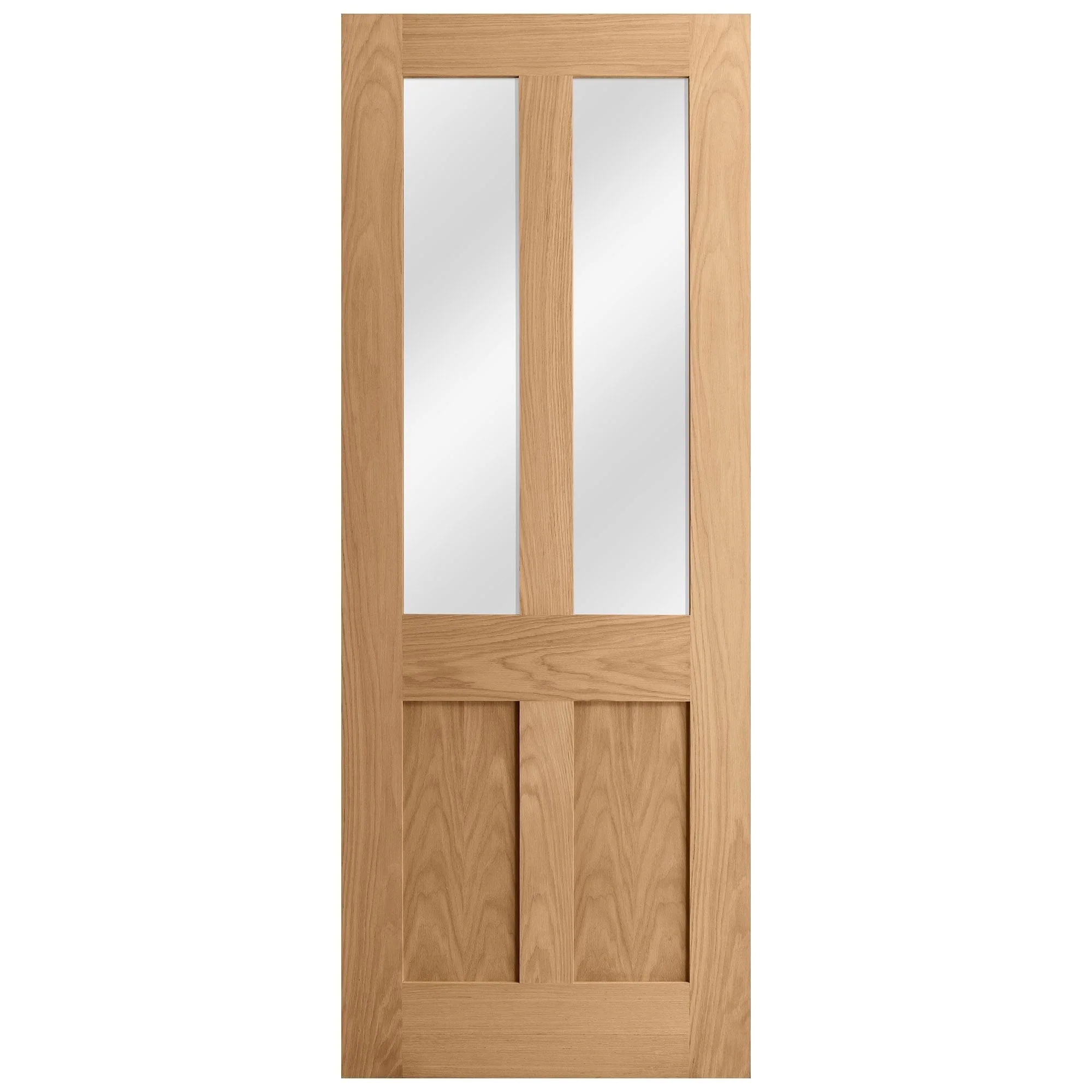 Oak Internal Unfinished Victorian Shaker 2 Panel 2 Light Obscure Glass Made-to-Measure Door - Image 2