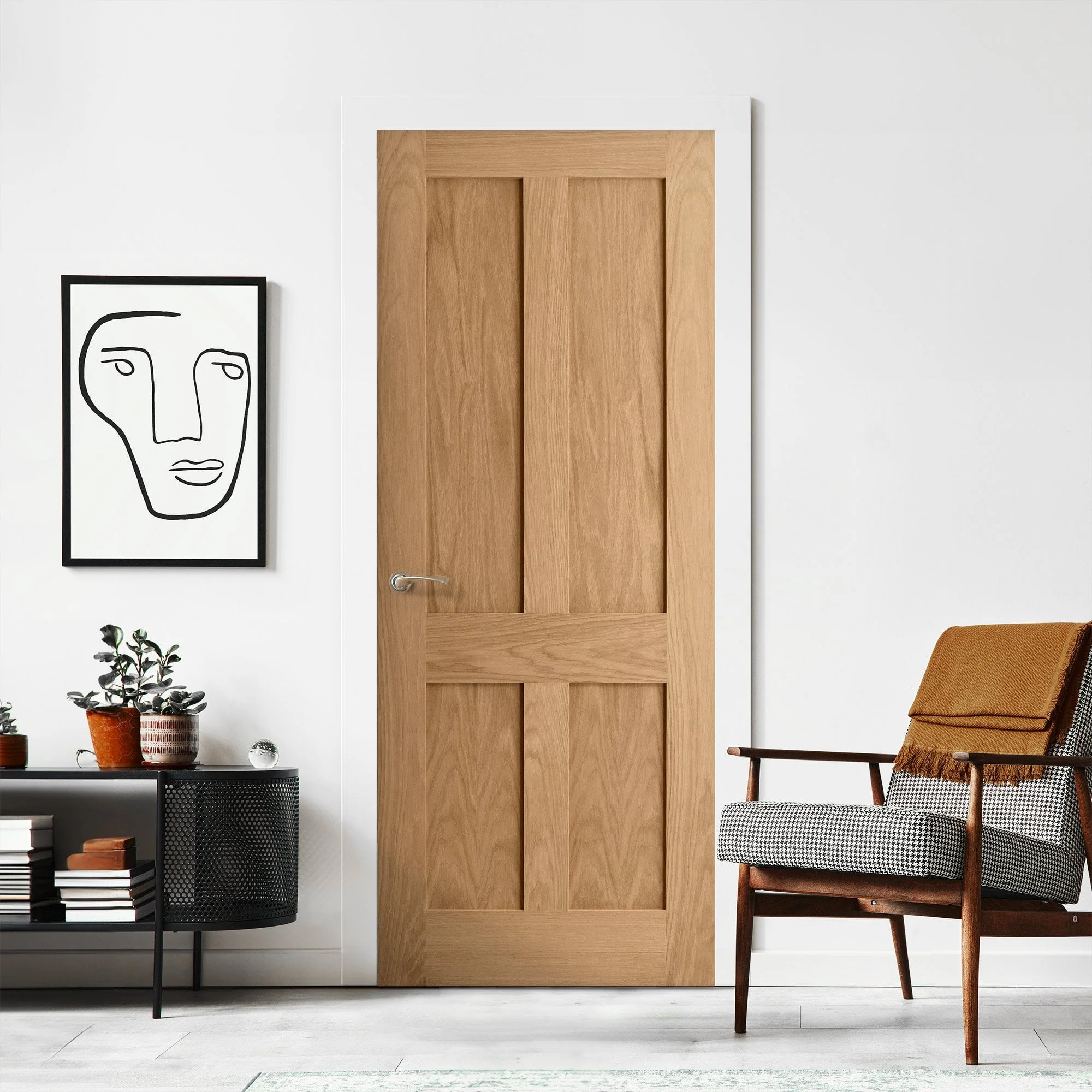 Oak Internal Unfinished Victorian Shaker 4 Panel Flat Door - Image 5
