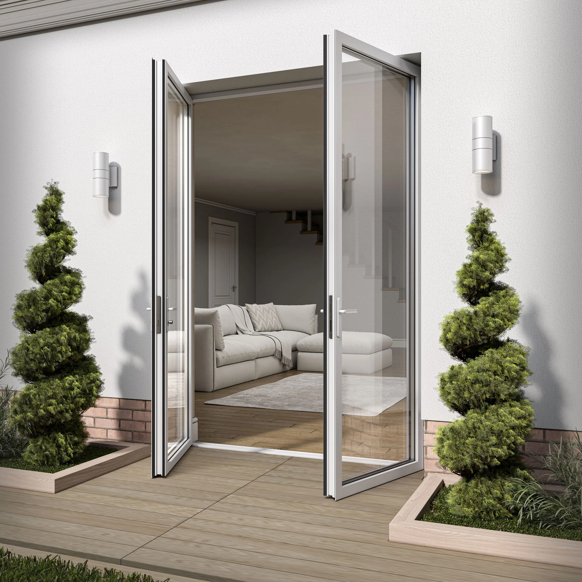 White Aluminium External Clear Glass French Patio Door - Image 10