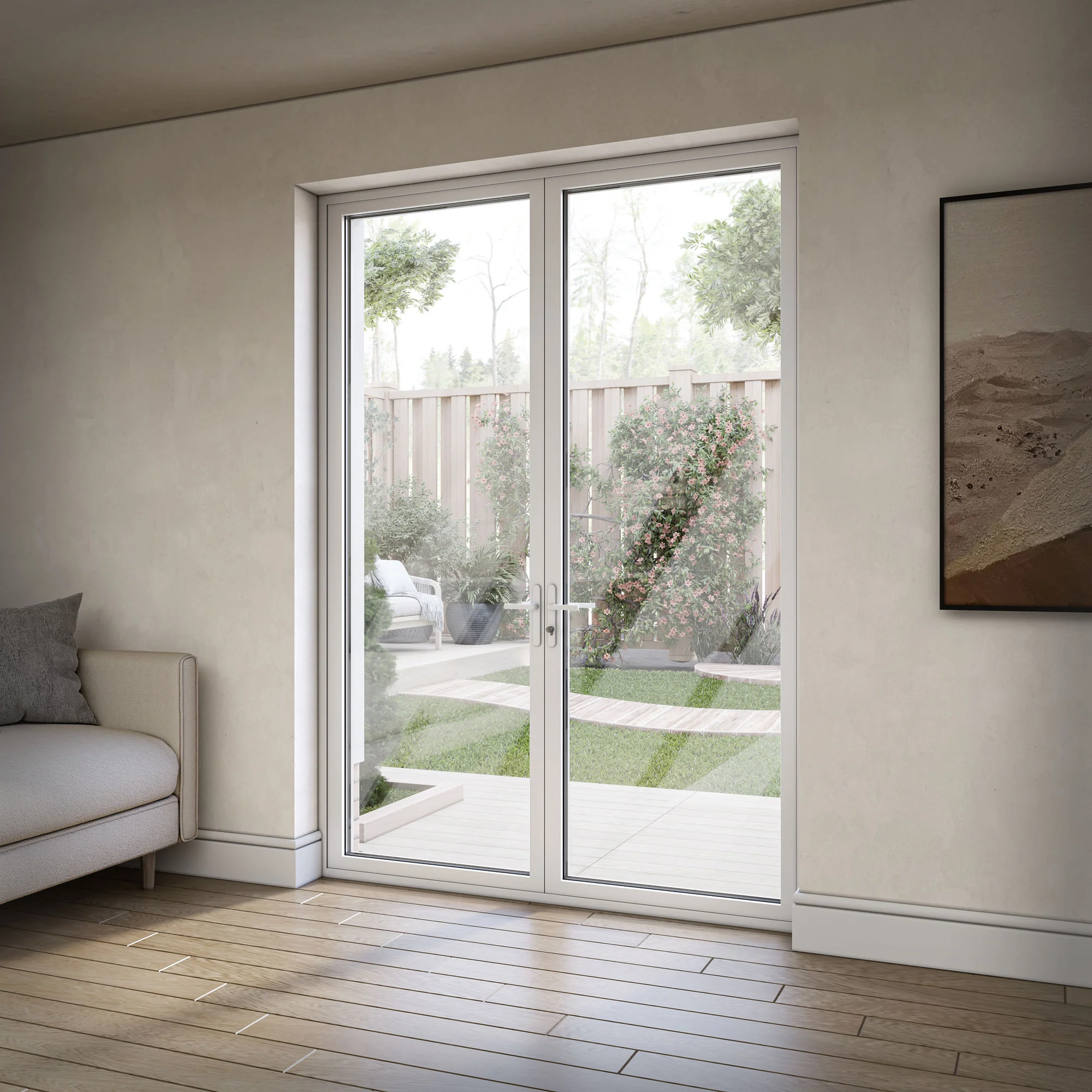 White Aluminium External Clear Glass French Patio Door - Image 11