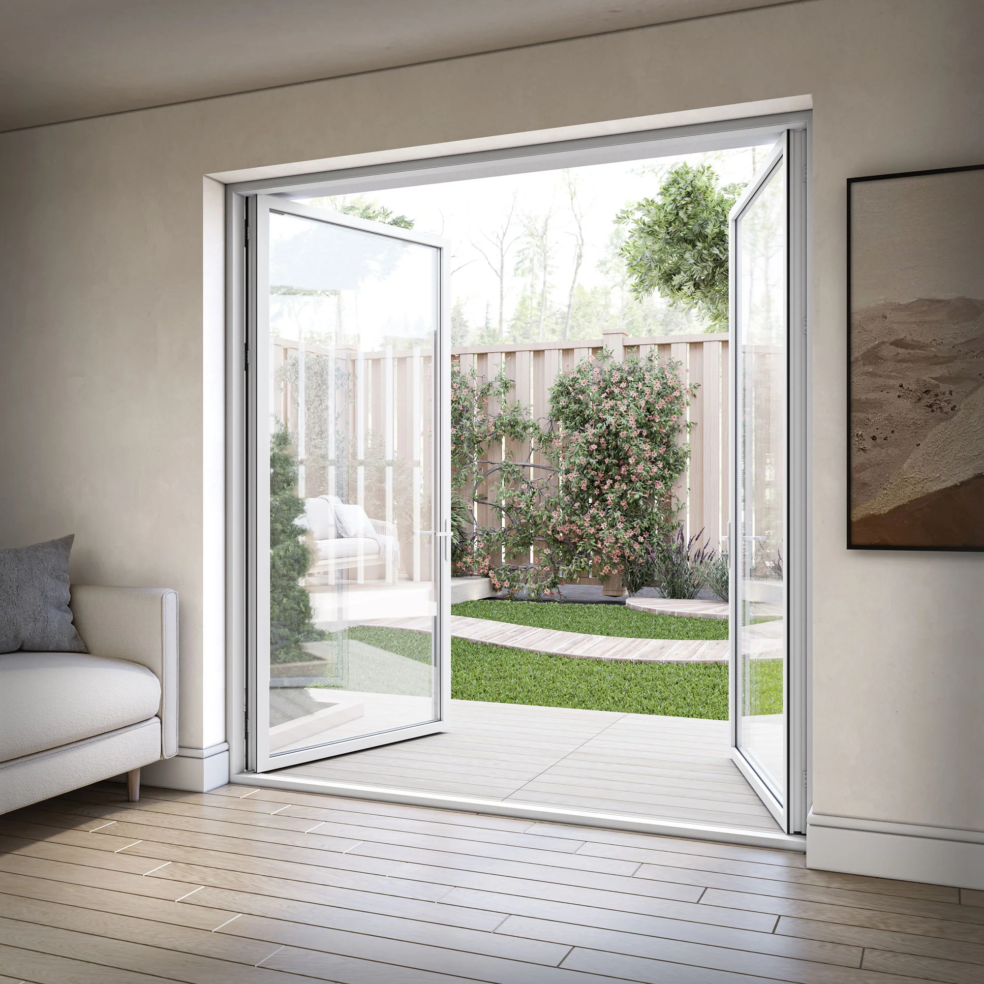 White Aluminium External Clear Glass French Patio Door - Image 4