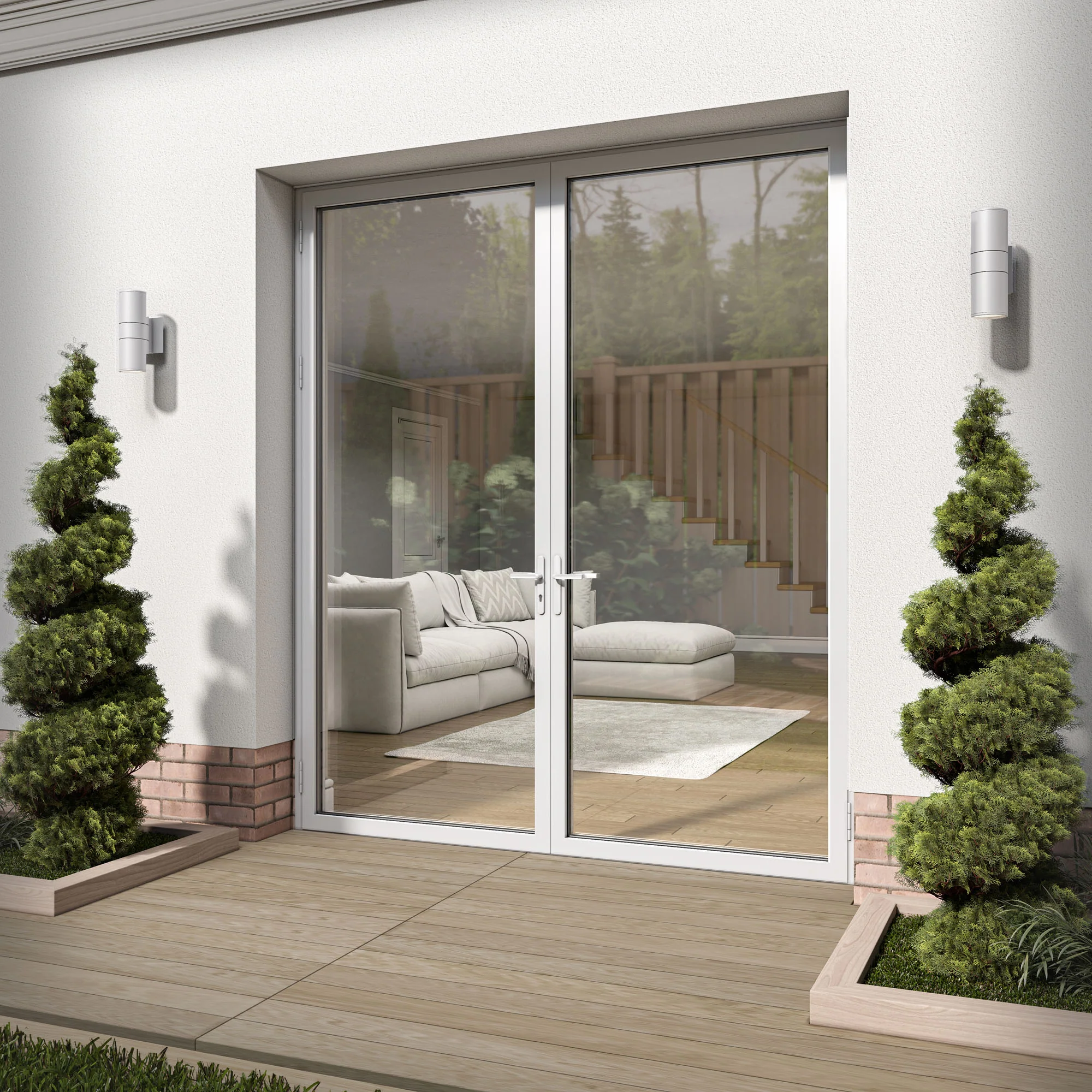 White Aluminium External Clear Glass French Patio Door - Image 5