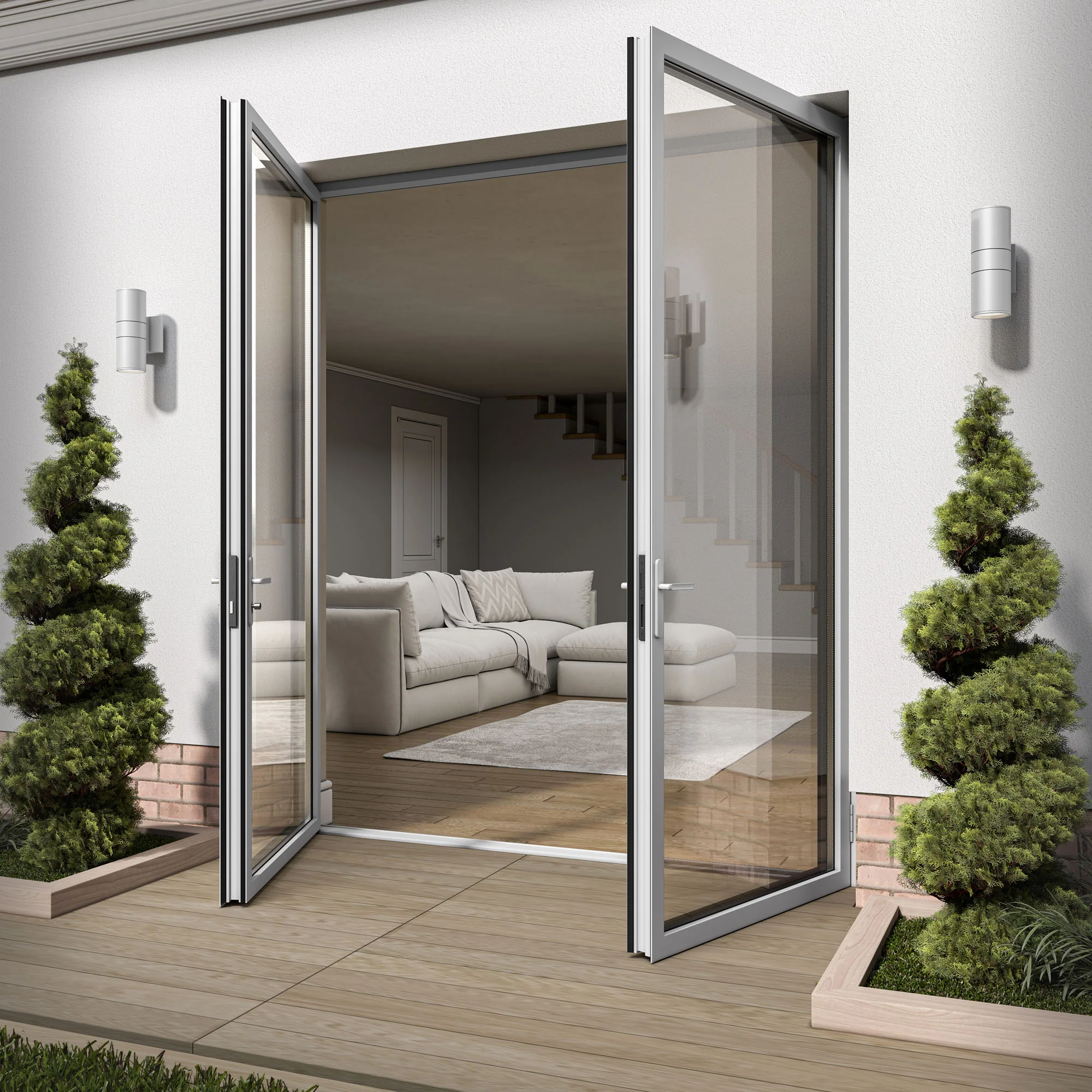 White Aluminium External Clear Glass French Patio Door - Image 6