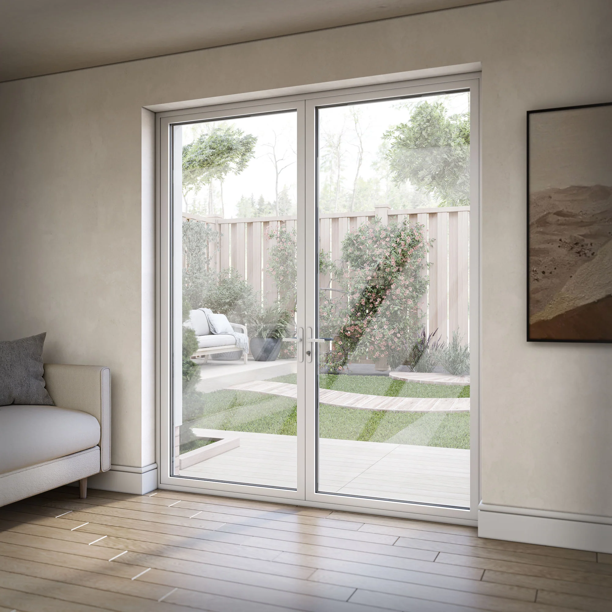 White Aluminium External Clear Glass French Patio Door - Image 7