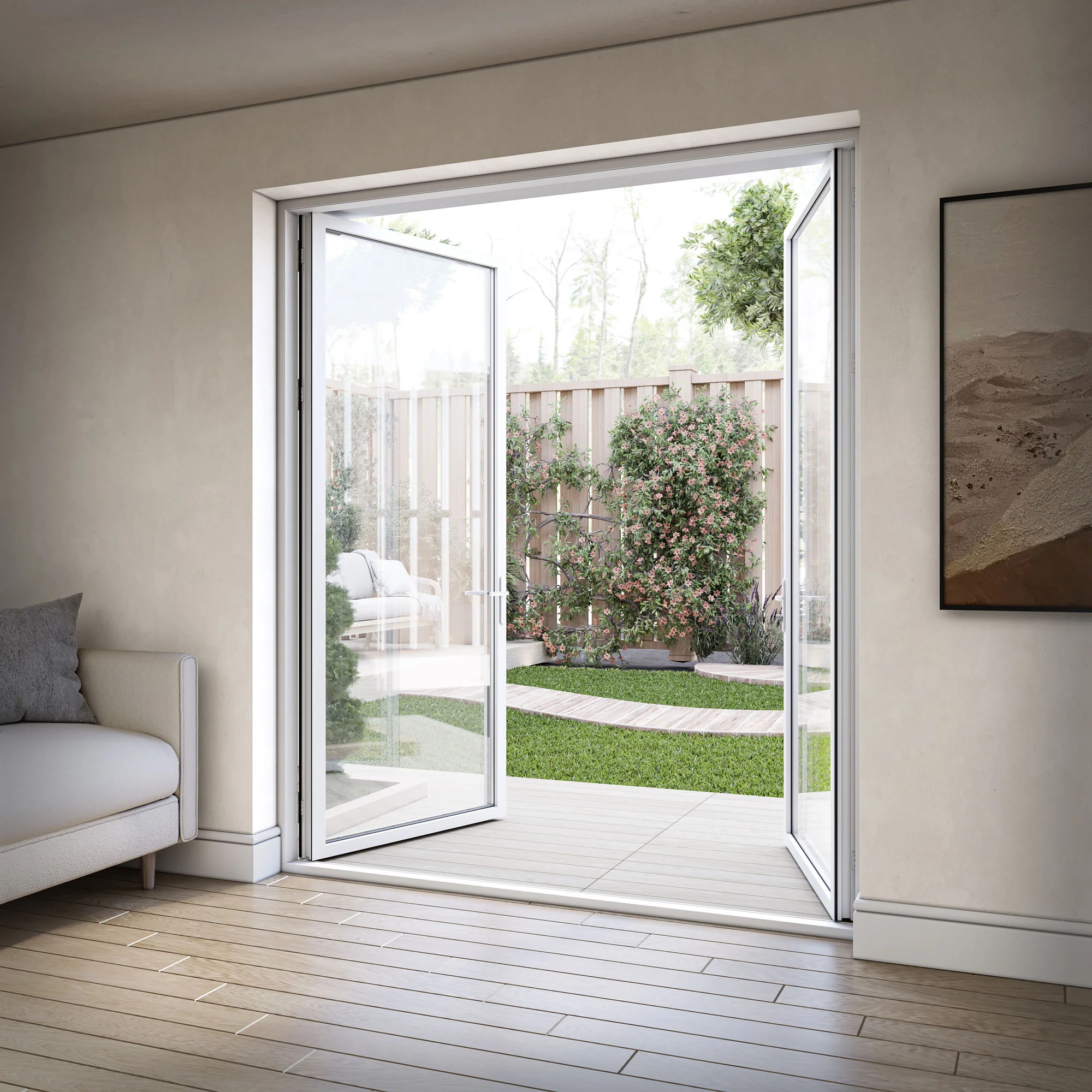 White Aluminium External Clear Glass French Patio Door - Image 8
