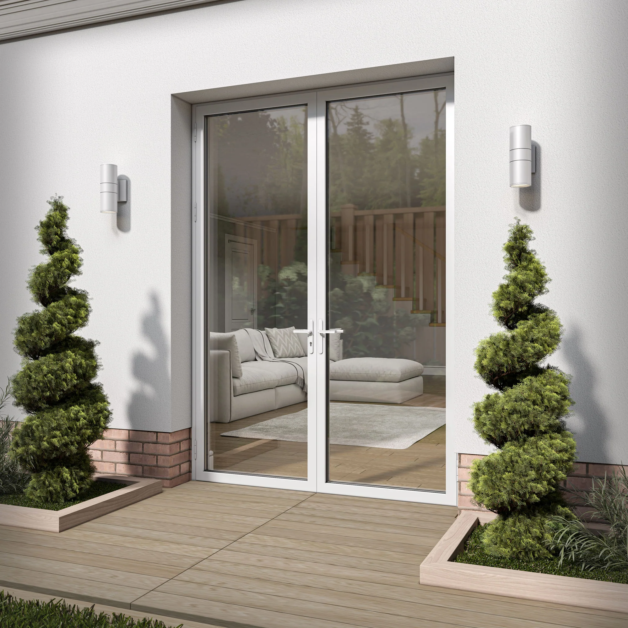White Aluminium External Clear Glass French Patio Door - Image 9