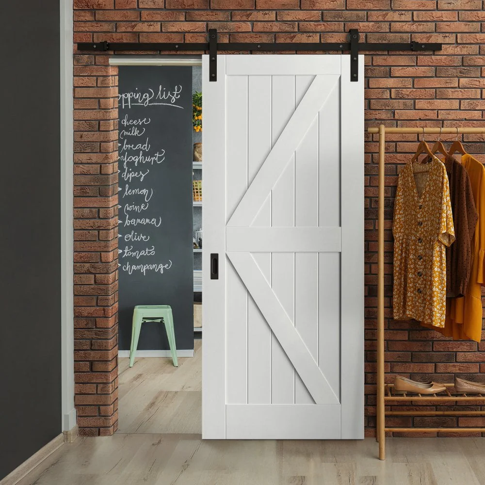 White Internal Primed Barn FLB Sliding Door - Black Face Mounted