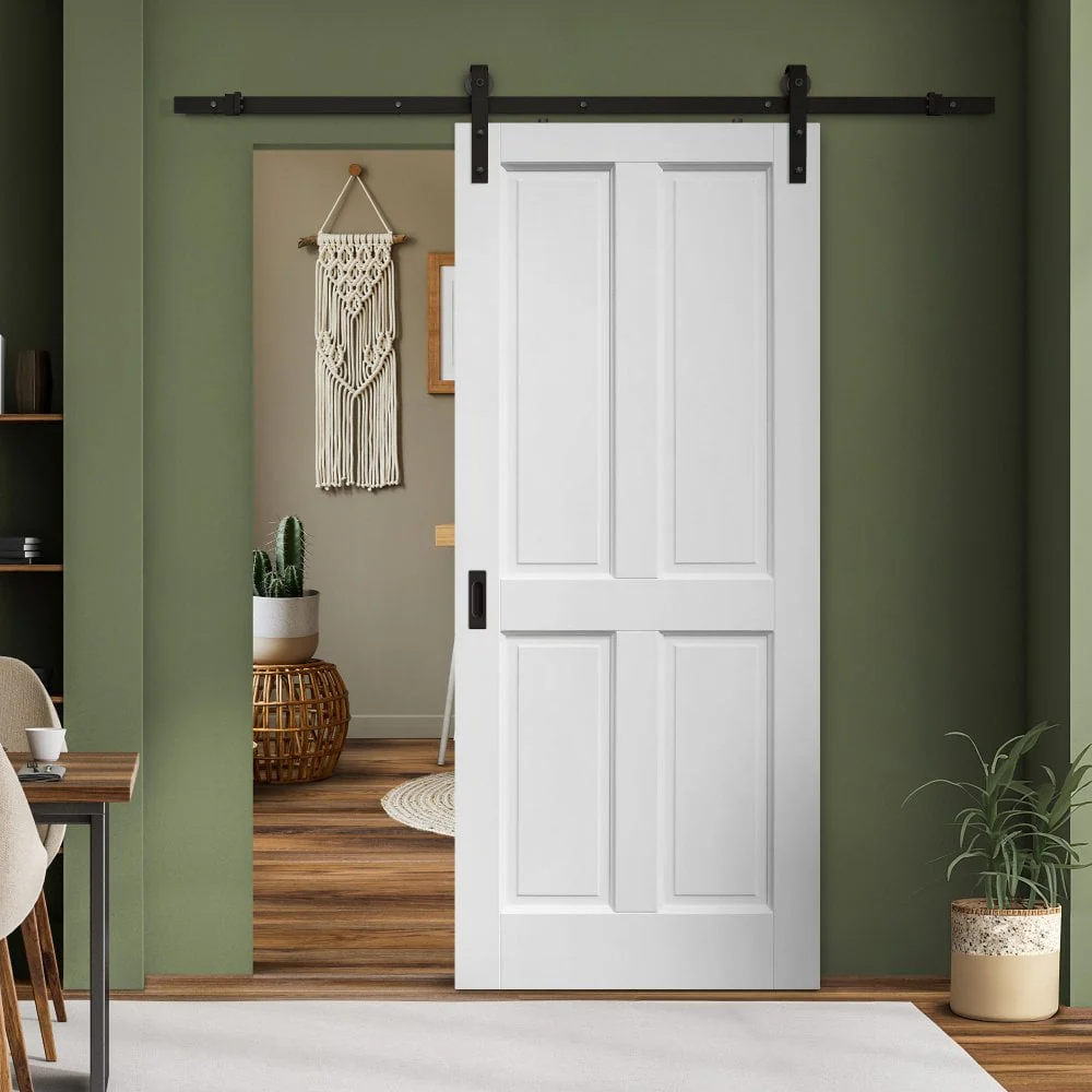 White Internal Primed Berkeley 4 Panel Sliding Door - Black Face Mounted
