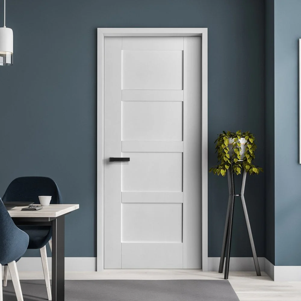 White Internal Primed Flat Shaker 4 Panel FD30 Fire Door