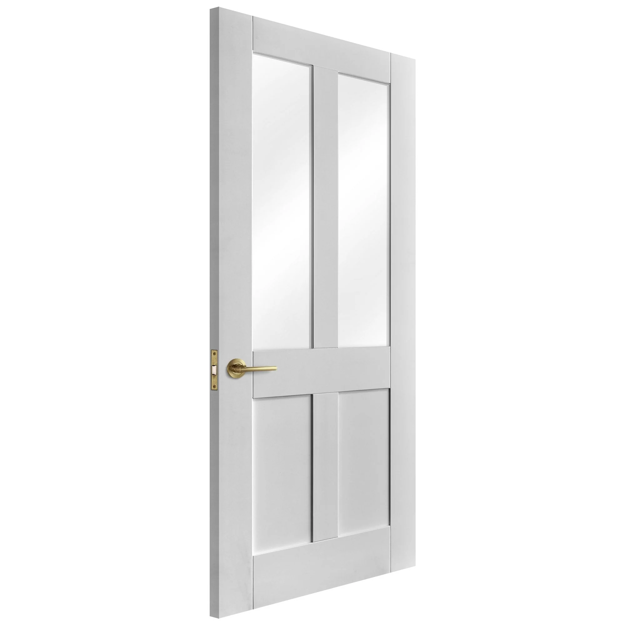 White Internal Primed Flat Victorian Shaker 2 Panel 2 Light Clear Glass Door - Image 2