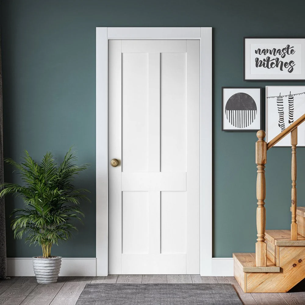 White Internal Primed Flat Victorian Shaker 4 Panel Door - Image 5