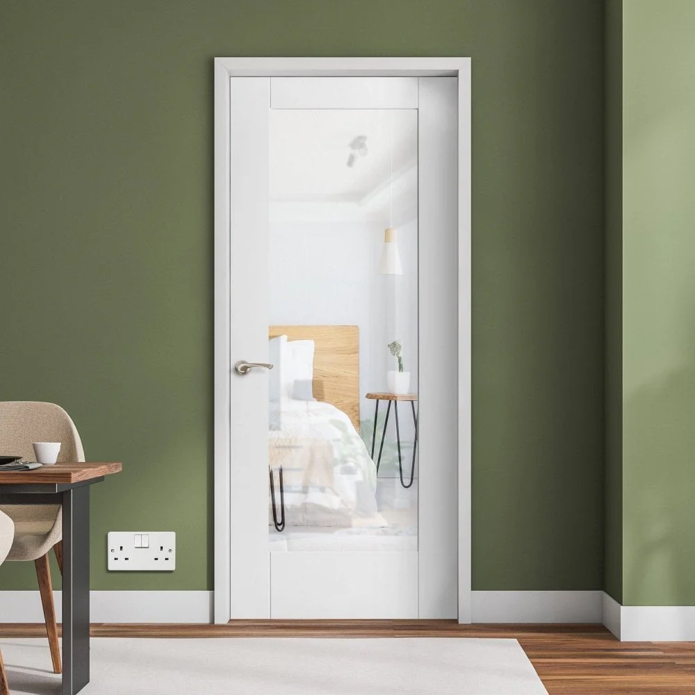 White Internal Primed Pattern 10 Clear Glass FD30 Fire Door