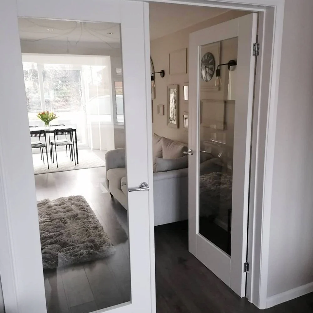 White Internal Primed Pattern 10 Clear Glass FD30 Fire Door - Image 7