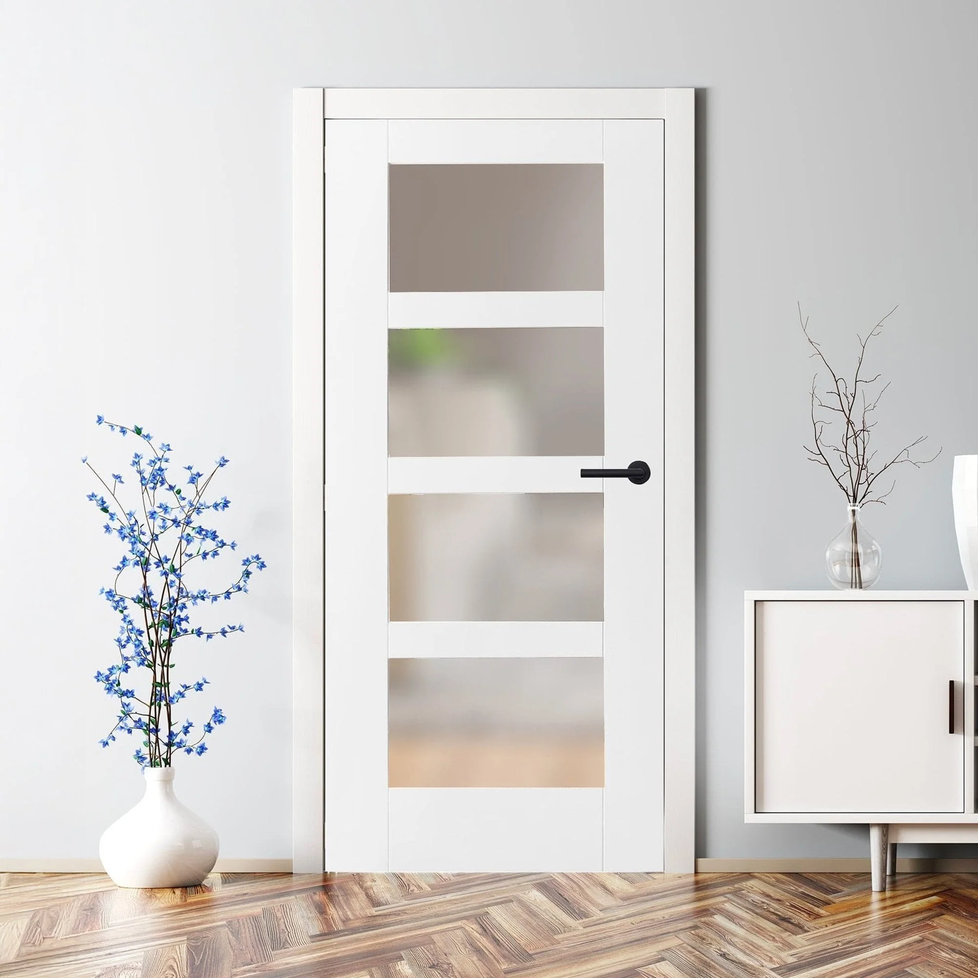 White Internal Primed Shaker 4 Light Obscure Glass Door