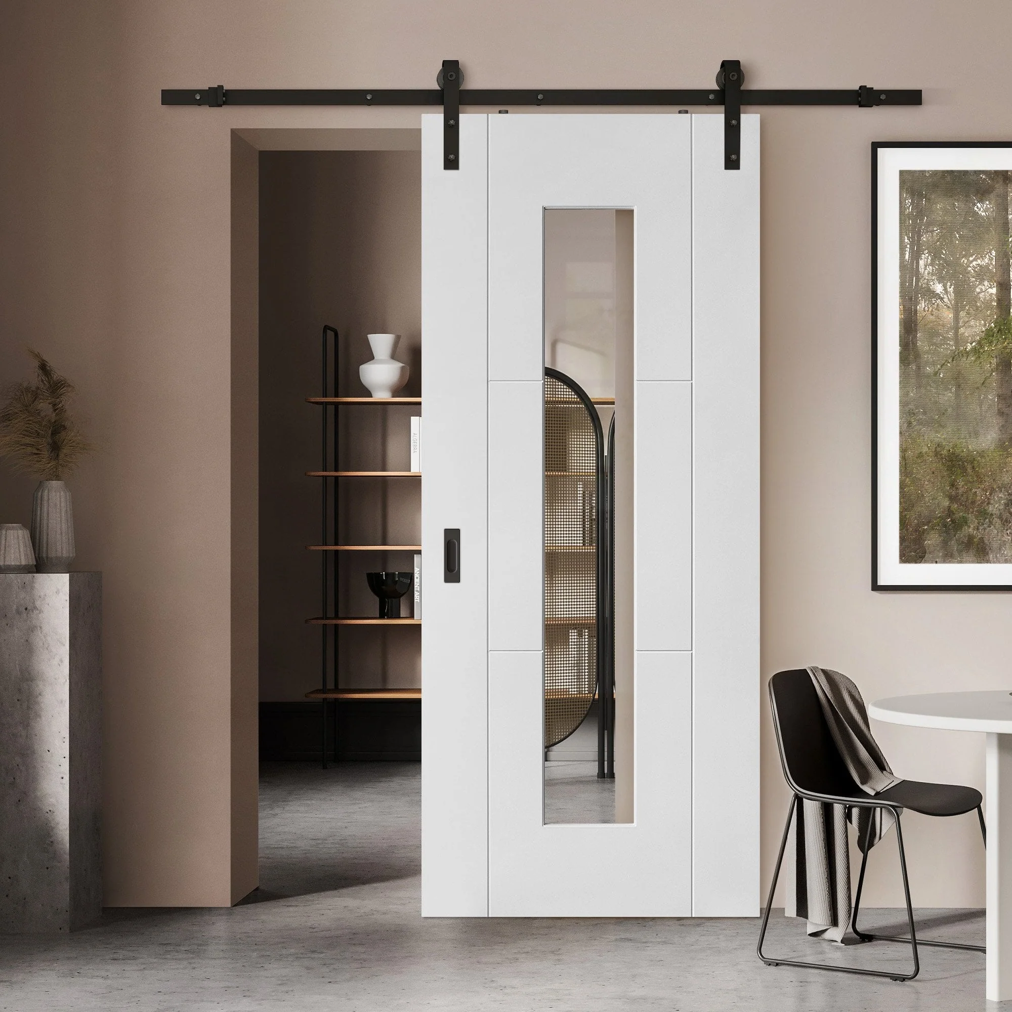 White Internal Primed Trent 3 Panel 1 Light Clear Glass Sliding Door - Black Face Mounted