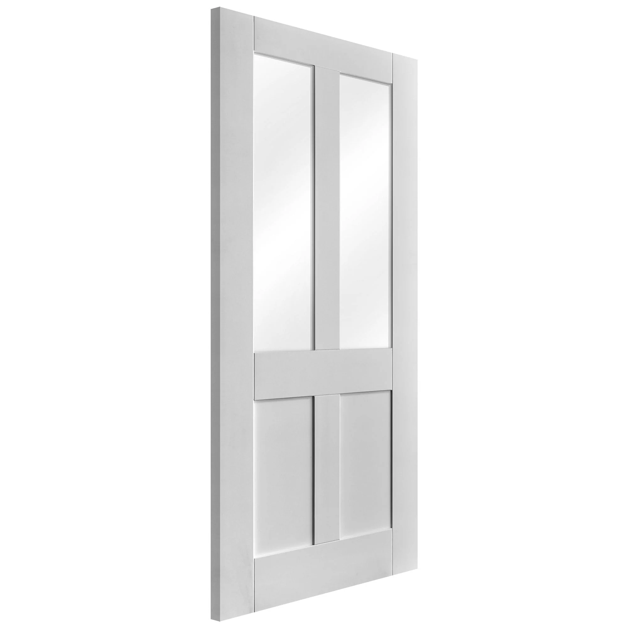 White Internal Primed Victorian 2 Panel 2 Light Clear Glass Made-to-Measure Door - Image 4
