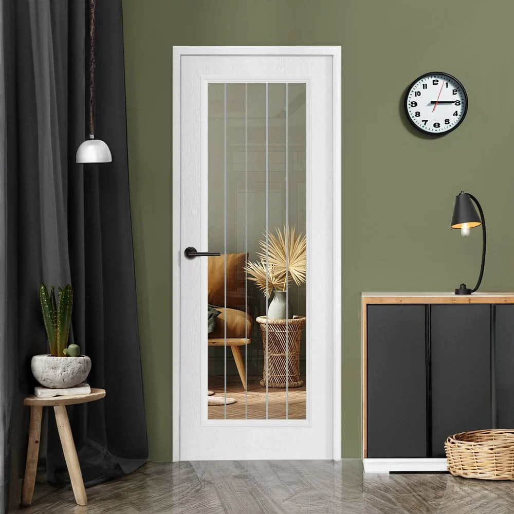 White Internal Textured Lifestyle Cottage Primed 1 Light Obscure Lined Clear Glass Door