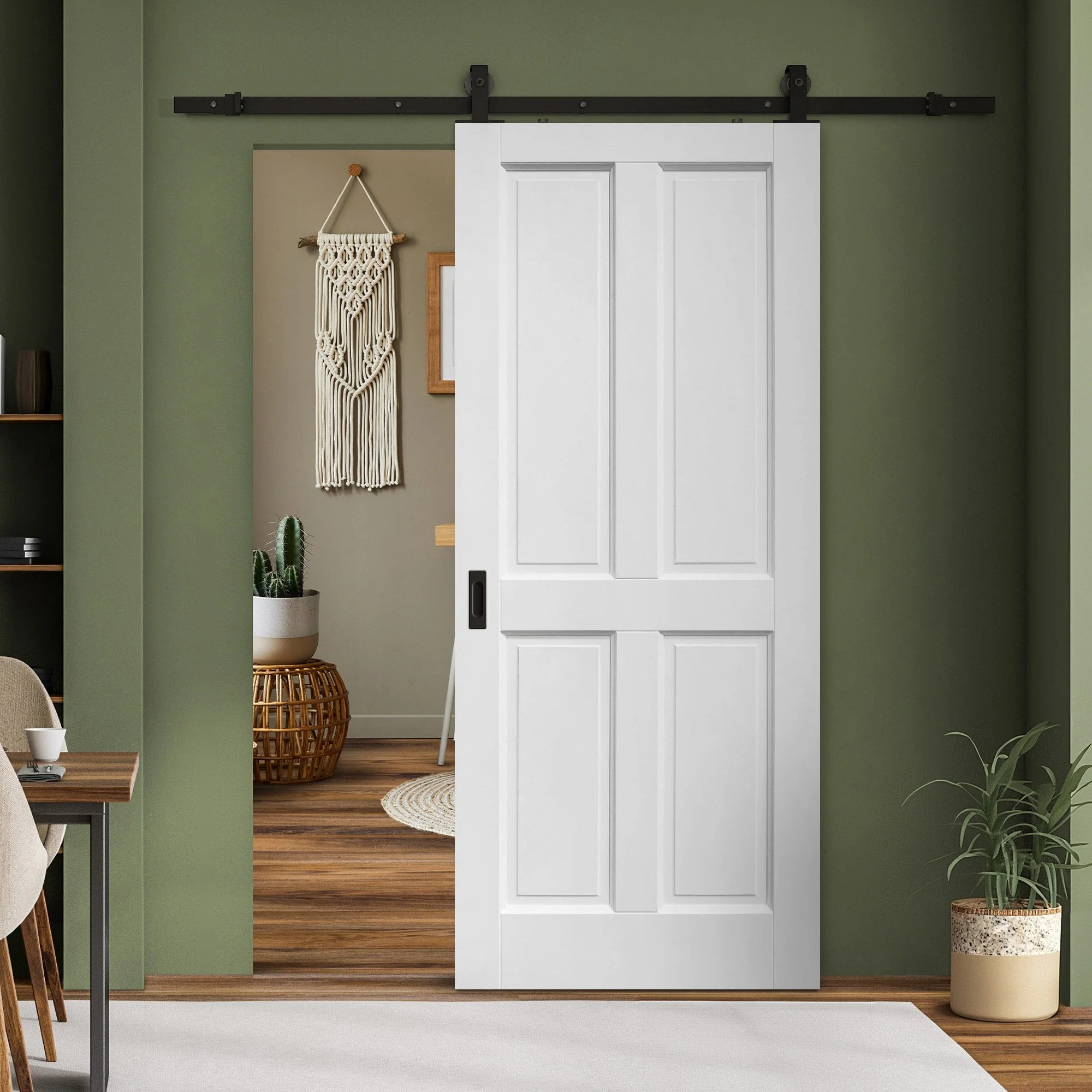 White Primed Internal Berkeley 4 Panel Sliding Door - Black Top Mounted