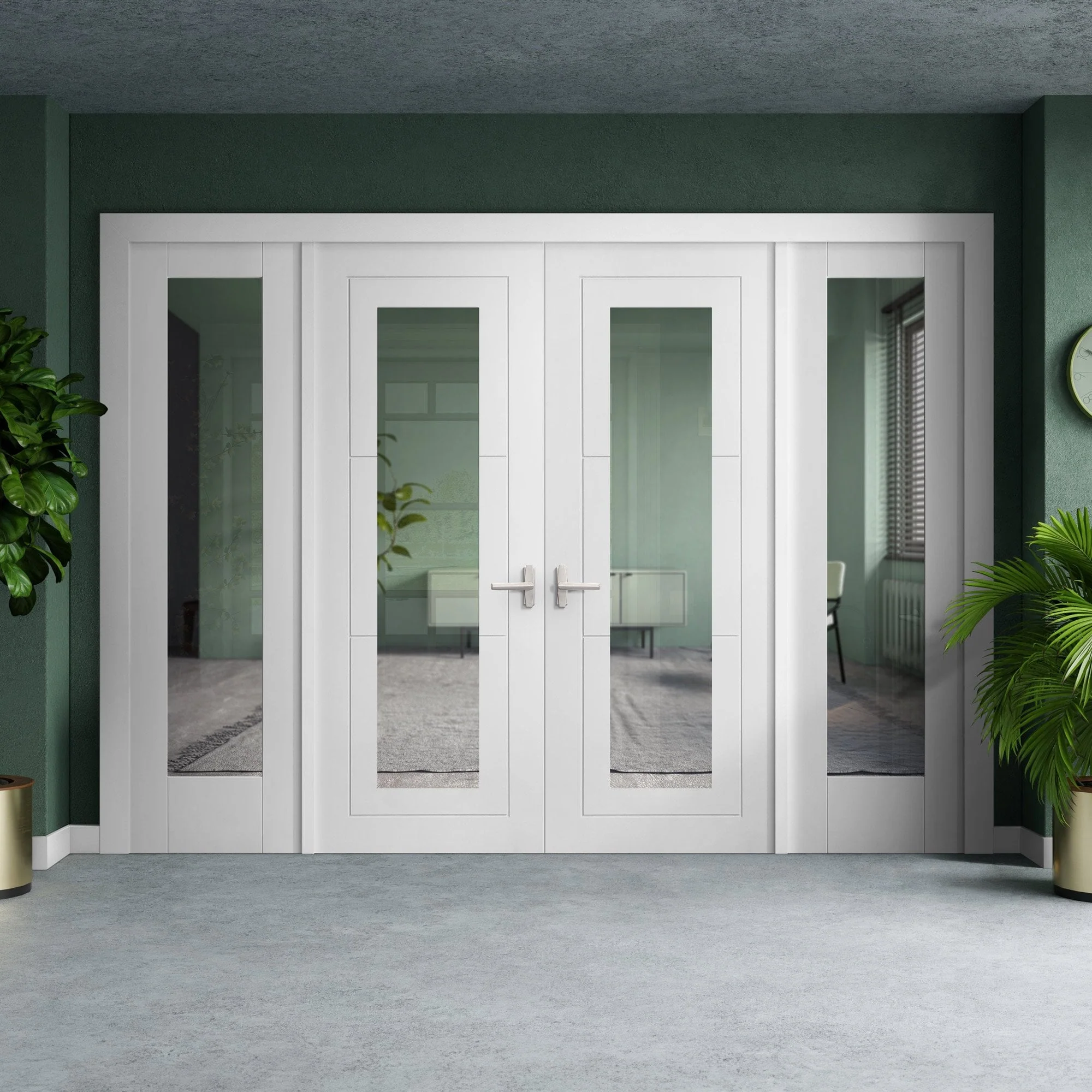 White Primed Internal Temple 1L Clear Glass 1 Panel Sidelight Room Divider Set