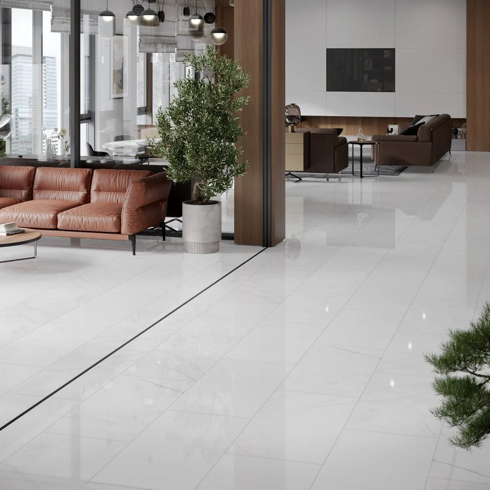 White Marble - Lustre Stone 8mm High Gloss Laminate Flooring - Image 3