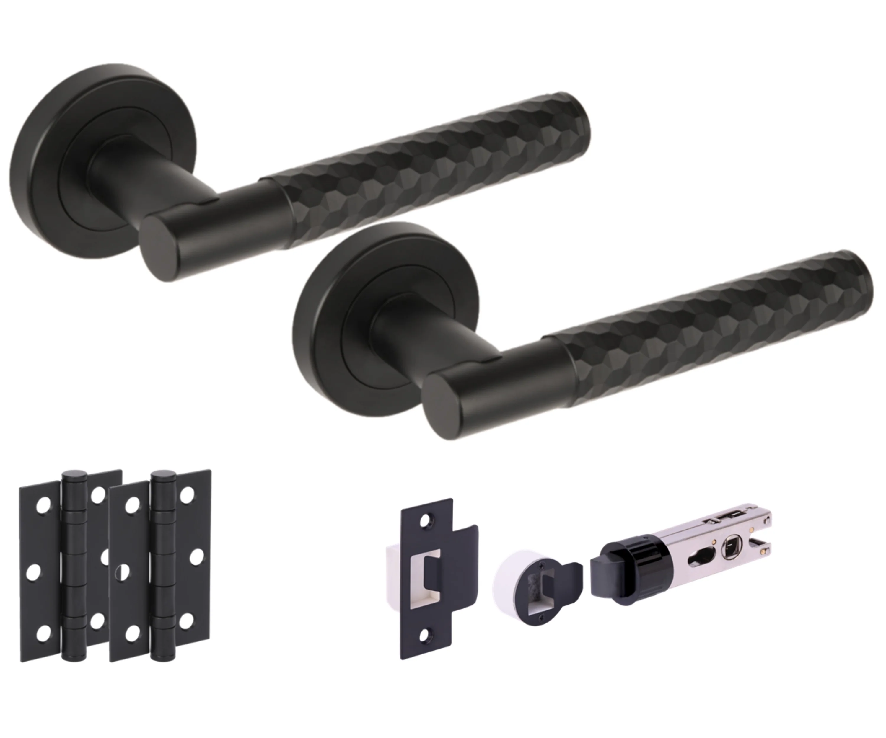 Roca Round Rose Lever Door Handle Set - Black Matt