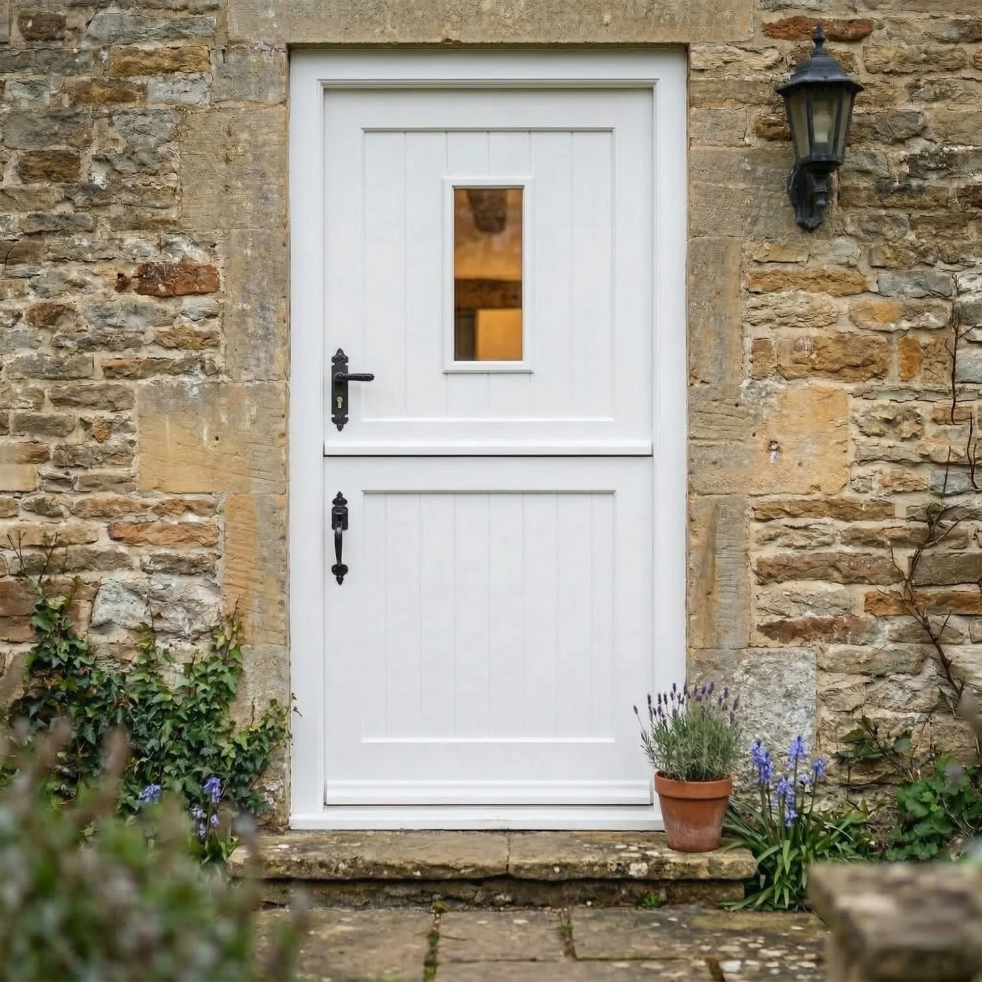 White Painted External Pine 2 Panel 1 Light Clear Glass Stable Door - Image 2