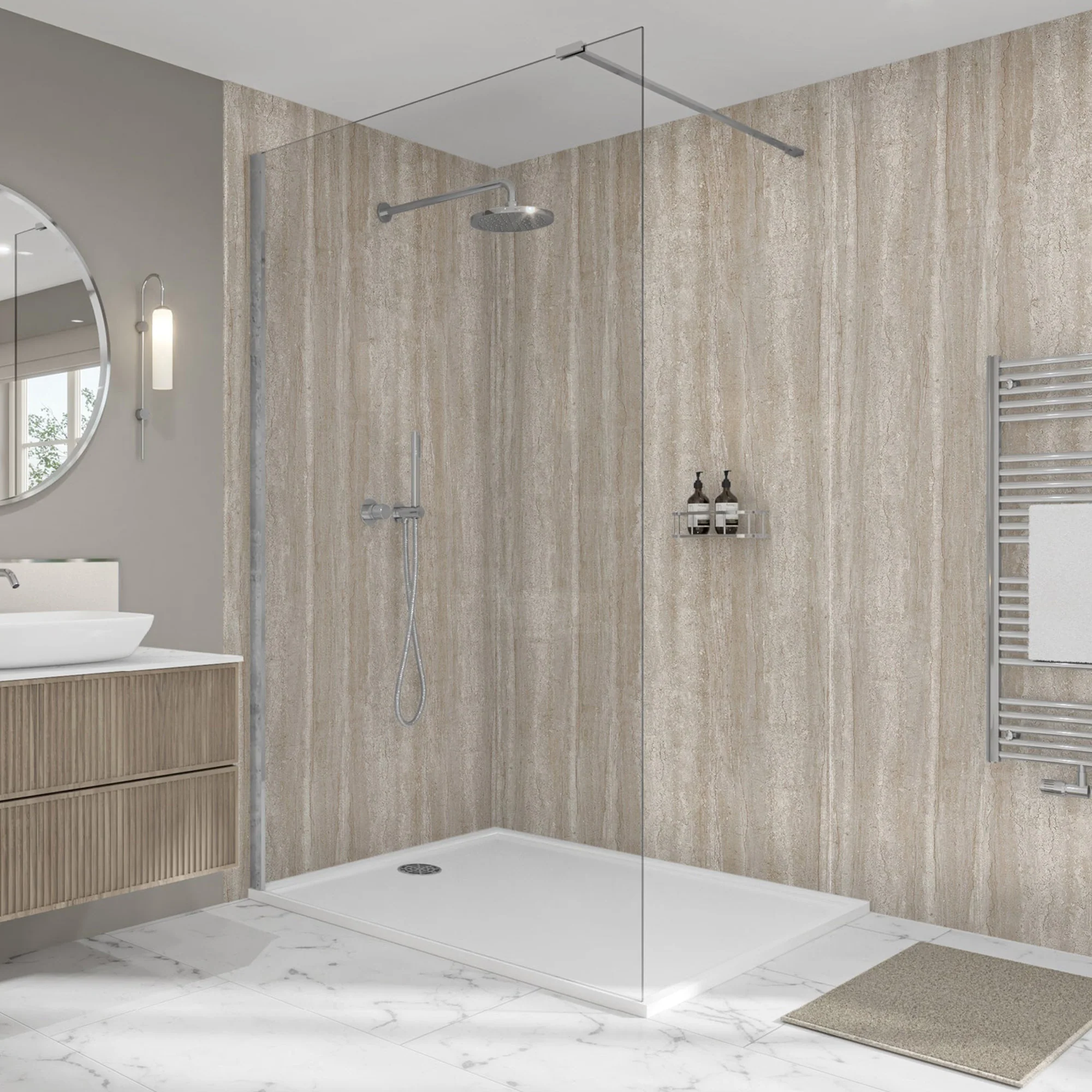 Travertine - 2420mm Wetwall Marble Waterproof Wall Panelling